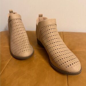 Chic Perforated Tan Ankle Booties